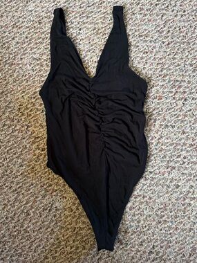 Black Ruched Bodysuit